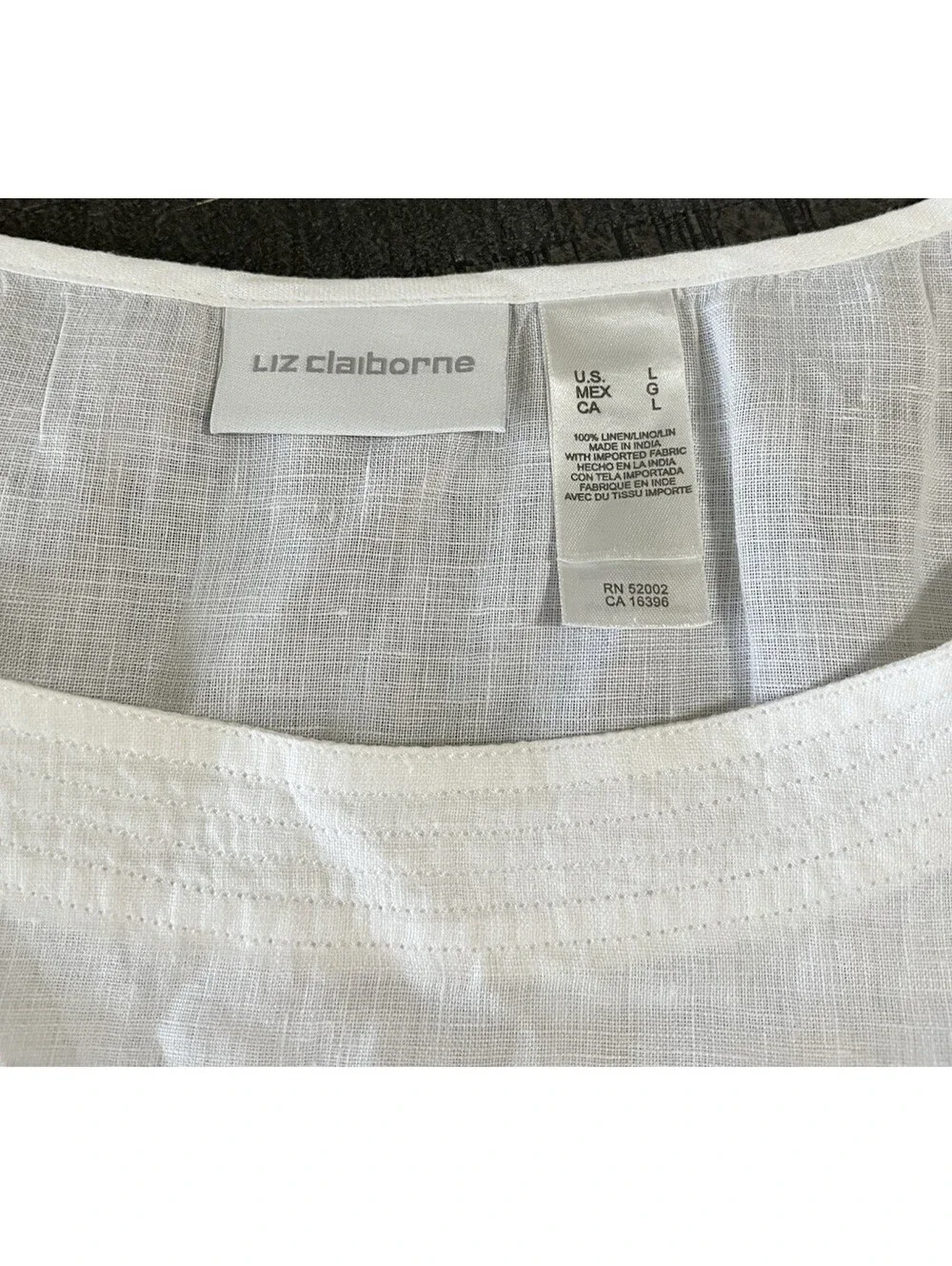 Liz Claiborne White Linen Women's Sleeveless Blouse Large Top